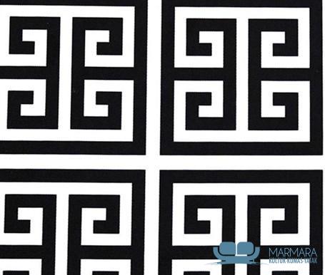 Siyah Beyaz Greek Key Motifli Döşemelik Kumaş - Görsel 7
