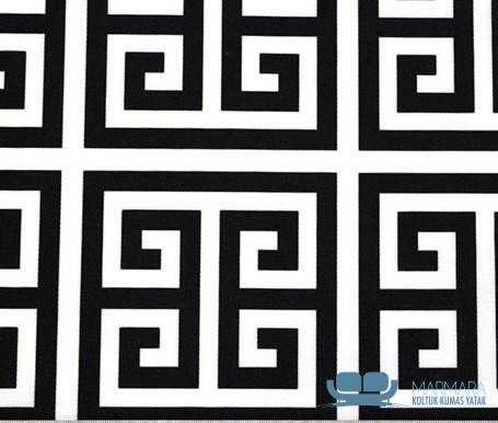 Siyah Beyaz Greek Key Motifli Döşemelik Kumaş - Görsel 8