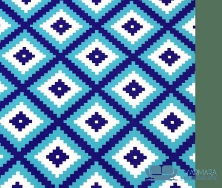 Turkuaz Baklava Desenli Döşemelik Kumaş - Görsel 4