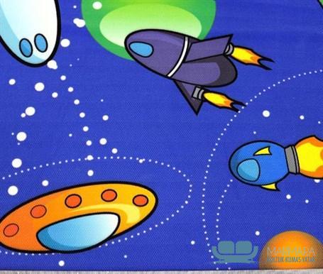 Uzay Aracı Desenli Çocuk Perde Kumaşı - Görsel 5