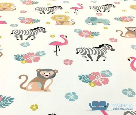 Zebra Flamingo Desenli Döşemelik Kumaş