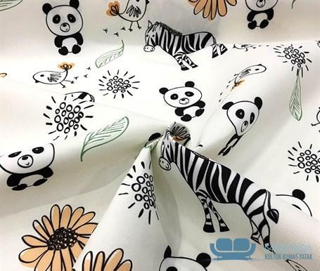 Zebra Panda Desenli Modern Bebek Perdelik Kumaş - Görsel 5