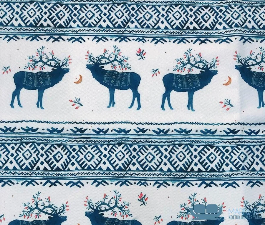 İskandinav Geyik Desenli Etnik Kumaş - Görsel 5
