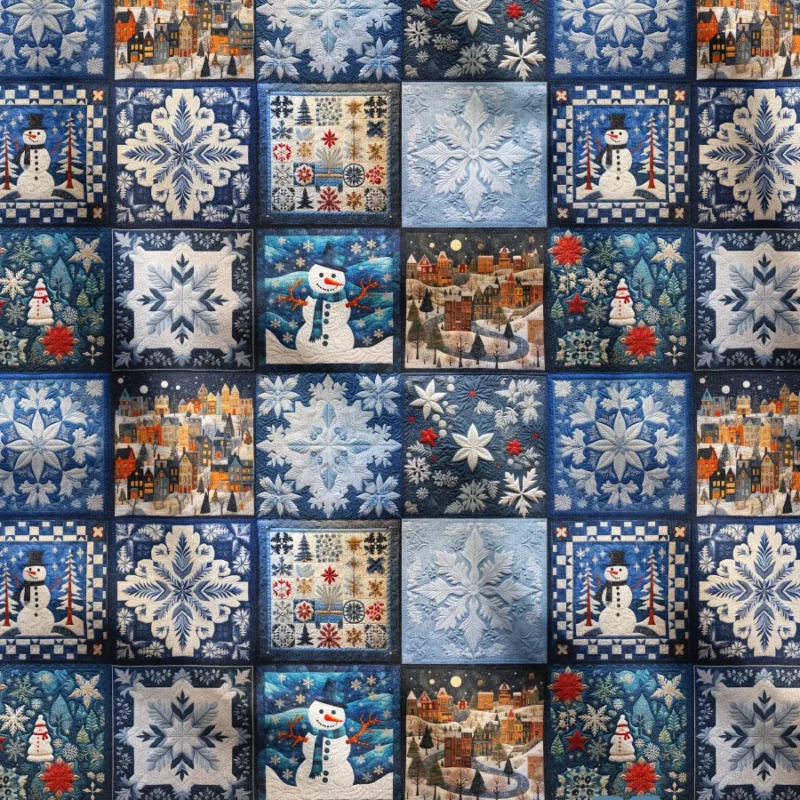 Kış ve Kar Efektli Patchwork Kumaş