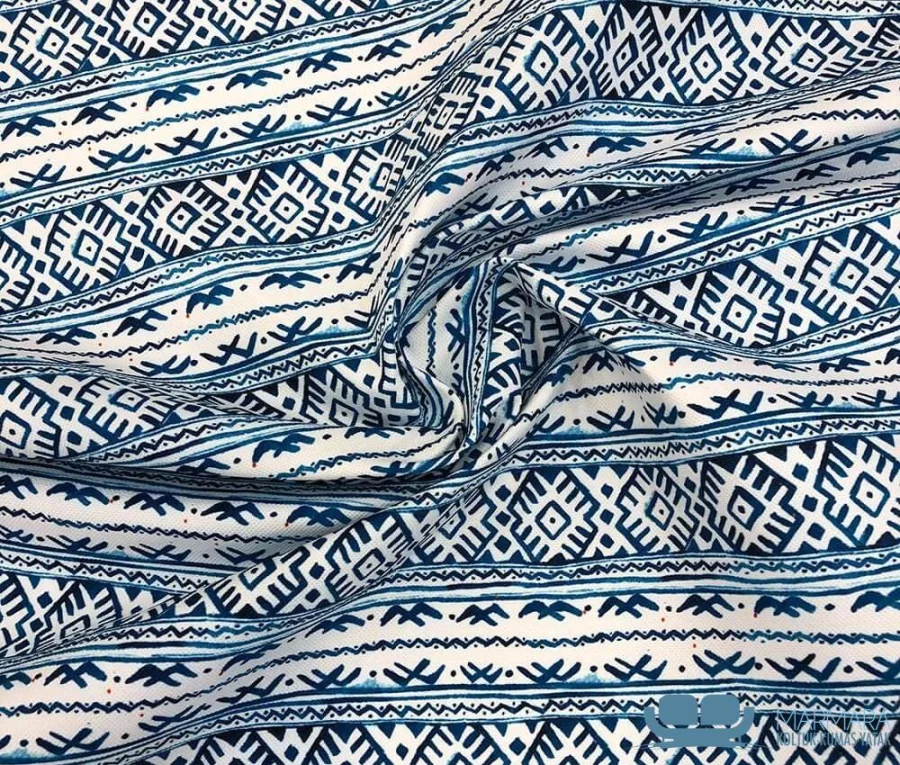 Mavi Kilim Desenli Etnik Döşemelik Koltuk Kumaşı - Görsel 4