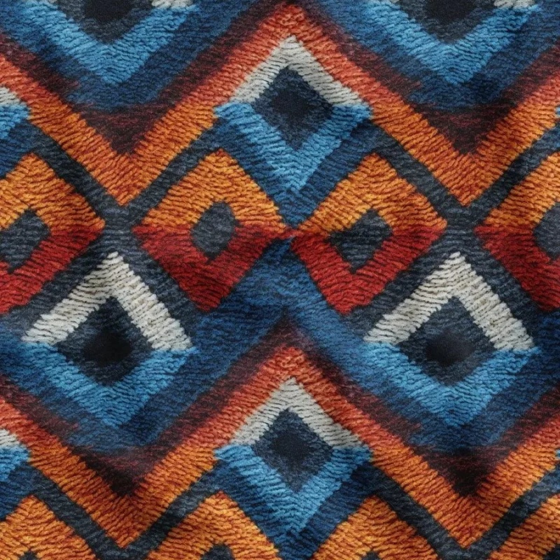 Mavi Turuncu Kilim Desenli 3D Koltuk ve Perdelik Kumaş
